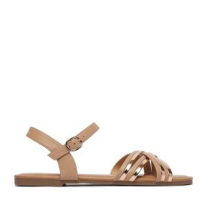 Sandały JENNY. Brązowe sandały Jenny, bez wzorów, bez obcasa, na płaskiej podeszwie, bez zapięcia. Za 79,99 zł.