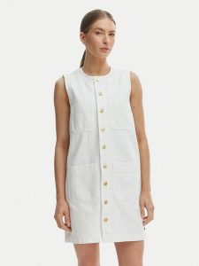 Tommy Hilfiger Sukienka codzienna WW0WW48584 Biały Regular Fit. Białe sukienki TOMMY HILFIGER, na co dzień, bez wzorów, z bawełny, bez kołnierzyka, bez ramiączek, proste. Za 649,99 zł.