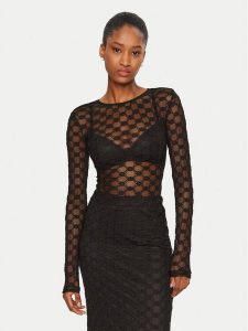 Bardot Bluzka Adoni 59741TB Czarny Slim Fit. Czarne bluzki Bardot, bez wzorów, z bawełny, bez kołnierzyka, bez ramiączek. Za 199,99 zł.