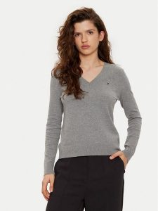 Tommy Hilfiger Sweter WW0WW40098 Szary Regular Fit. Szare swetry klasyczne TOMMY HILFIGER, xs, z bawełny, bez kołnierzyka. Za 239,99 zł.