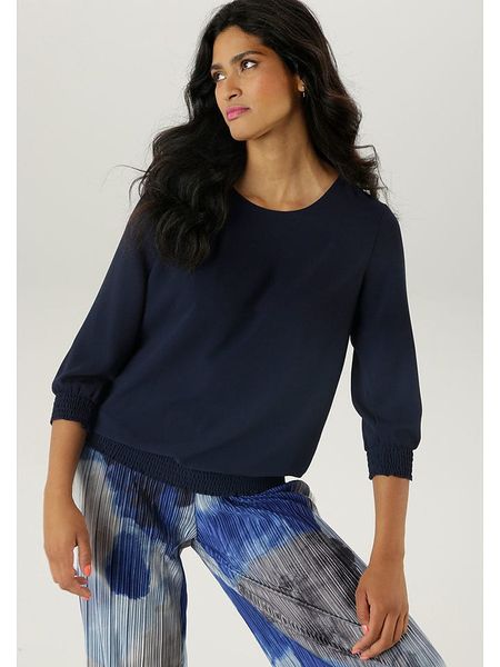 Aniston Bluzka w kolorze granatowym rozmiar: 44. Niebieskie bluzki Aniston, bez wzorów, bez kołnierzyka, bez ramiączek. Za 57,20 zł.