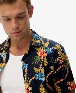 Superdry Koszula Hawaiian z nadrukiem, bawełna-modal. Niebieskie koszule Superdry, m, bez wzorów, z bawełny, bez kołnierzyka, bez ramiączek. Za 279,65 zł.