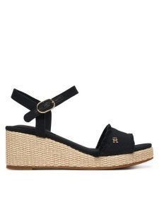 Tommy Hilfiger Sandały Mid Woven Wedge Espad Fringe FW0FW09470 Czarny. Czarne sandały TOMMY HILFIGER, bez wzorów, z materiału, bez obcasa, na koturnie, bez zapięcia. Za 359,99 zł.