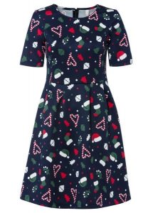 Sukienka mini w fasonie o linii litery A. Niebieskie sukienki bonprix, bez wzorów, wizytowe, bez kołnierzyka, bez ramiączek, mini. Za 109,99 zł.