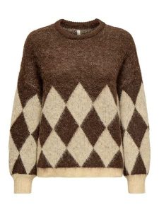ONLY Sweter w kolorze brązowo-beżowym rozmiar: S. Brązowe swetry oversize ONLY, s, bez wzorów, ze splotem, bez ramiączek. Za 131,43 zł.