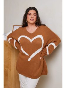 Curvy Lady Sweter w kolorze jasnobrązowym rozmiar: 48/50. Brązowe swetry oversize Curvy Lady, bez wzorów, ze splotem, bez ramiączek. Za 97,28 zł.