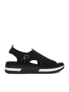 Rieker Sandały CEO-V59B5-00 Czarny. Czarne sandały Rieker, bez wzorów, z materiału, bez obcasa, na koturnie, bez zapięcia. Za 319,99 zł.