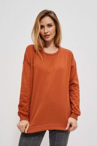 Prosta bluza brązowa. Brązowe bluzy MOODO, xs, bez wzorów, z bawełny, bez kaptura. W wyprzedaży za 17,99 zł.