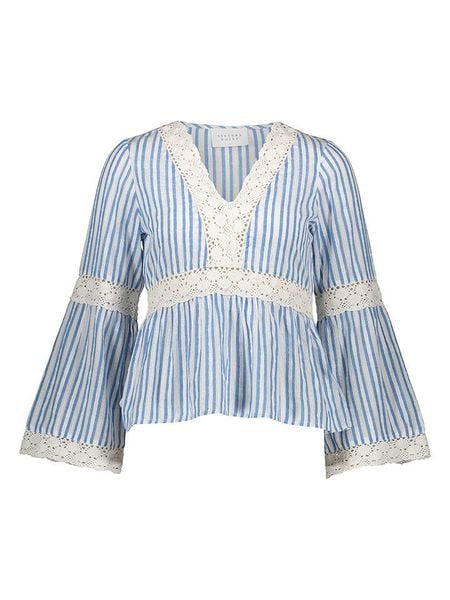 SisterS point Bluzka w kolorze błękitno-białym rozmiar: XS. Niebieskie bluzki Sisters Point, xs, bez wzorów, z bawełny, bez kołnierzyka, bez ramiączek. Za 56,93 zł.