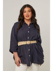 Curvy Lady Lniana koszula w kolorze granatowym rozmiar: 48/50. Niebieskie koszule Curvy Lady, bez wzorów, ze lnu, z asymetrycznym kołnierzem, bez ramiączek. Za 162,49 zł.
