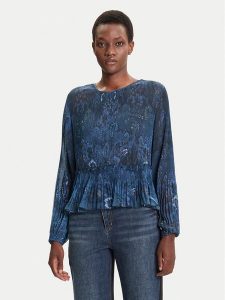 Desigual Bluzka Plise 25WWBW09 Granatowy Regular Fit. Niebieskie bluzki Desigual, s, bez wzorów, z syntetyku, bez kołnierzyka, bez ramiączek. Za 369,99 zł.