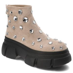 Beżowe Botki S.Barski Eleganckie Obuwie Damskie. Brązowe botki S.BARSKI, bez wzorów, bez obcasa, na platformie, bez zapięcia. Za 269,00 zł.