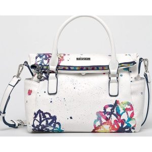 Desigual - Torebka. Białe torebki klasyczne marki Desigual, w paski, z materiału. Za 299,90 zł.