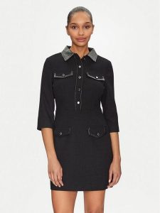 Morgan Sukienka dzianinowa 251-RUBIBI Czarny Slim Fit. Czarne kombinezony Morgan, bez wzorów, z dzianiny, bez kołnierzyka, bez ramiączek. Za 239,99 zł.