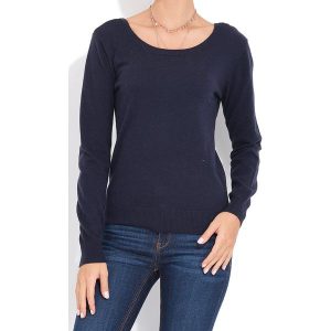 Sweter w kolorze granatowym. Niebieskie swetry klasyczne marki William de Faye, z kaszmiru, z dekoltem na plecach. W wyprzedaży za 136,95 zł.