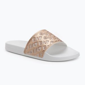 Klapki EA7 Emporio Armani Water Sports All Over. Białe klapki EA7 Emporio Armani, bez wzorów, z materiału, bez obcasa. Za 255,40 zł.