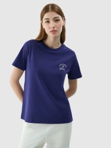 4F T-shirt regular z nadrukiem damski - granatowy XS. Niebieskie t-shirty 4f, xs, bez wzorów, z bawełny, bez kołnierzyka, bez ramiączek. W wyprzedaży za 29,99 zł.