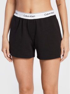 Calvin Klein Underwear Szorty piżamowe 000QS6871E Czarny Regular Fit. Czarne piżamy Calvin Klein Underwear, bez wzorów, z bawełny, bez ramiączek. Za 129,99 zł.