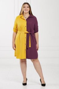 Wyjątkowa dwukolorowa sukienka Cindy Fioletowo-żółta rękaw 3/4 PLUS SIZE. Fioletowe sukienki Moda Size Plus Iwanek, na co dzień, plus size, bez wzorów, z elastanu, eleganckie, bez kołnierzyka, plus size, bez ramiączek, mini. W wyprzedaży za 79,90 zł.