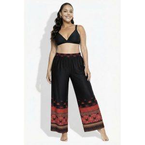 Damskie Spodnie palazzo obszycie szeroka nogawka elastyczny pas. Czarne rajstopy i pończochy Ulla Popken, bez wzorów, z materiału. Za 239,99 zł.