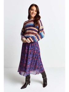 Rich & Royal Sweter w kolorze beżowo-niebiesko-bordowym rozmiar: XS. Brązowe swetry oversize Rich & Royal, xs, bez wzorów, z wełny, bez ramiączek. Za 267,29 zł.