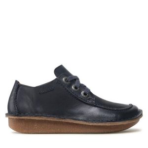 Półbuty Clarks. Niebieskie półbuty Clarks, bez wzorów, bez obcasa, na płaskiej podeszwie, bez zapięcia. Za 259,99 zł.