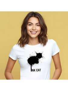WOOOP Koszulka "Ink Cat" w kolorze białym rozmiar: XXL. Białe bluzki Wooop, xxl, bez wzorów, bez kołnierzyka, bez ramiączek. Za 87,81 zł.