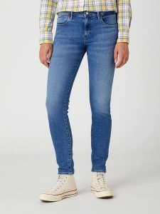 Wrangler Dżinsy "Raven" - Skinny fit - w kolorze niebieskim rozmiar: W42/L32. Niebieskie jeansy Wrangler, z aplikacjami, z podwyższonym stanem. Za 131,74 zł.
