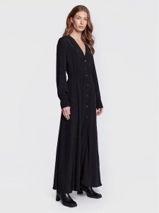 Sisley Sukienka koszulowa 4B5FLV01P Czarny Regular Fit. Czarne kombinezony Sisley, bez wzorów, z wiskozy, bez kołnierzyka, bez ramiączek. Za 399,99 zł.