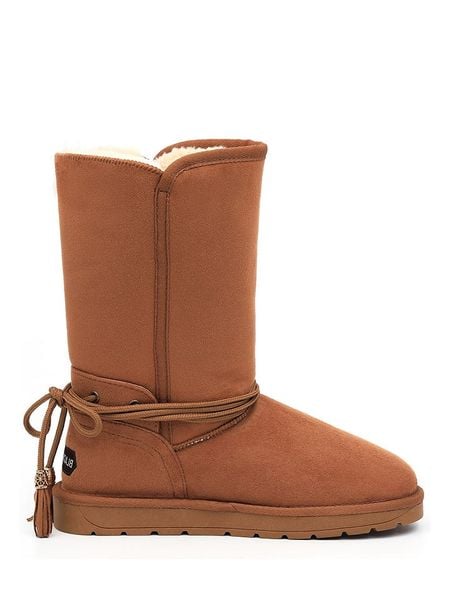 Blackfield Kozaki zimowe "Eowin" w kolorze jasnobrązowym rozmiar: 39. Brązowe kozaki Blackfield, na zimę, z aplikacjami, z materiału, z okrągłym noskiem, bez obcasa, bez zapięcia. Za 170,07 zł.