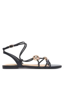 Guess Sandały FLTTAB ELE03 Czarny. Czarne sandały Guess, z aplikacjami, ze skóry, bez obcasa, na płaskiej podeszwie, bez zapięcia. Za 494,99 zł.