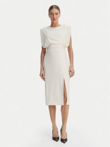 Rinascimento Sukienka koktajlowa CFC0127570003 Biały Slim Fit. Białe sukienki Rinascimento, m, bez wzorów, z syntetyku, wizytowe, bez kołnierzyka, bez ramiączek. Za 549,99 zł.