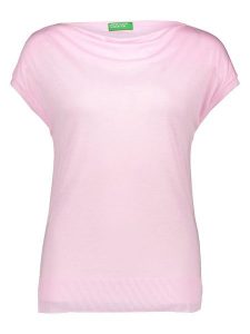 Benetton Koszulka w kolorze jasnoróżowym rozmiar: M. Różowe bluzki Benetton, m, bez wzorów, bez kołnierzyka, bez ramiączek. Za 87,81 zł.