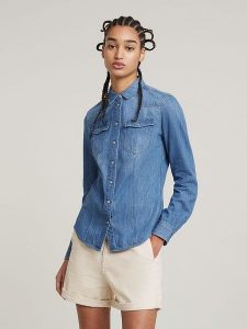 G-Star Koszula dżinsowa w kolorze niebieskim rozmiar: S. Niebieskie koszule G-Star, s, bez wzorów, z bawełny, bez kołnierzyka, bez ramiączek. Za 165,99 zł.