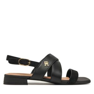 Sandały Tommy Hilfiger. Czarne sandały TOMMY HILFIGER, bez wzorów, bez obcasa, na płaskiej podeszwie, bez zapięcia. Za 279,99 zł.
