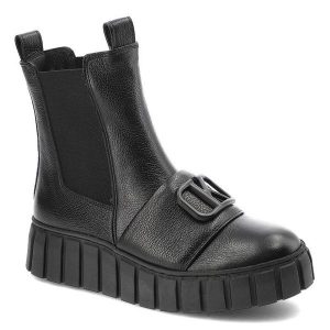 Czarne Botki Karino Skórzane Buty Damskie. Czarne botki Karino, bez wzorów, ze skóry, bez obcasa, na platformie, bez zapięcia. Za 409,00 zł.