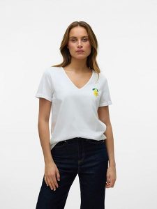 Vero Moda Koszulka w kolorze białym rozmiar: S. Białe bluzki Vero Moda, s, bez wzorów, z bawełny, bez kołnierzyka, bez ramiączek. Za 70,24 zł.