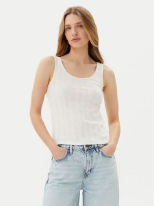 Pieces Top Fia 17155482 Biały Slim Fit. Białe topy Pieces, s, bez wzorów, z bawełny, bez kołnierzyka, bez ramiączek. Za 39,99 zł.