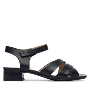 Sandały Caprice. Czarne sandały Caprice, bez wzorów, bez obcasa, na słupku, bez zapięcia. Za 329,99 zł.