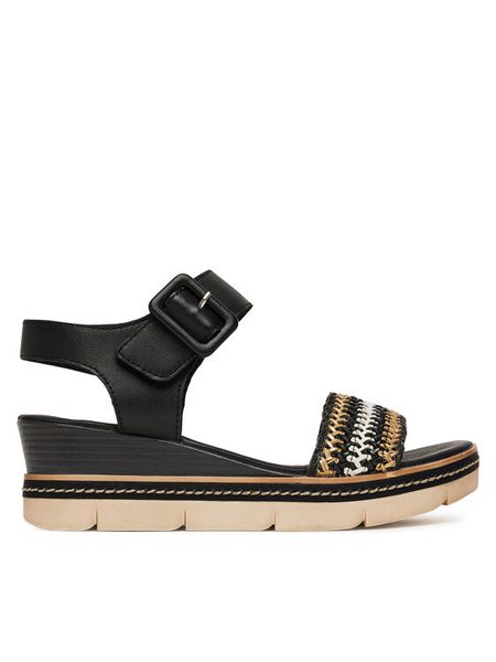 Remonte Sandały D2L55-03 Czarny. Czarne sandały Remonte, bez wzorów, ze skóry, bez obcasa, na koturnie, bez zapięcia. Za 295,99 zł.