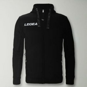 Bluza Junior Sarajevo Full Zip do biegania czarna. Czarne kurtki LEGEA, bez wzorów, z bawełny, z kapturem. Za 180,00 zł.