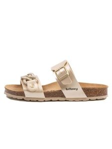 Billowy Klapki w kolorze złotym rozmiar: 38. Żółte klapki Billowy, bez wzorów, z otwartym noskiem, bez obcasa. Za 130,99 zł.