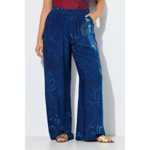 Damskie Spodnie palazzo wzór w sznurki szeroka nogawka elastyczny pas. Niebieskie spodnie sportowe Ulla Popken, plus size, bez wzorów, z materiału. Za 239,99 zł.