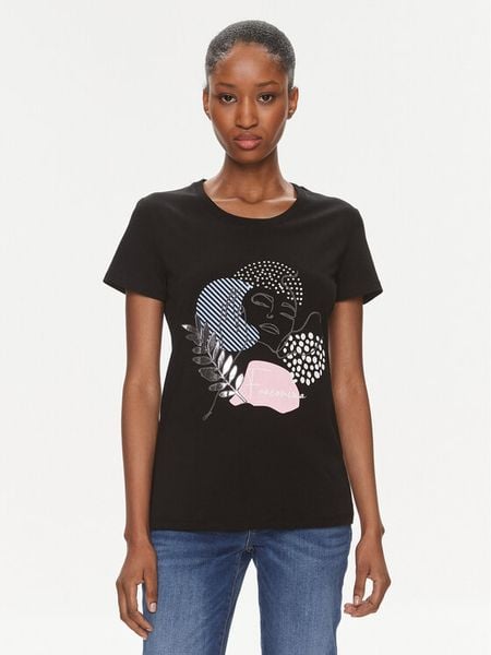 Fracomina T-Shirt FR24ST3004J401N5 Czarny Regular Fit. Czarne t-shirty Fracomina, s, bez wzorów, z bawełny, bez kołnierzyka, bez ramiączek. Za 119,99 zł.