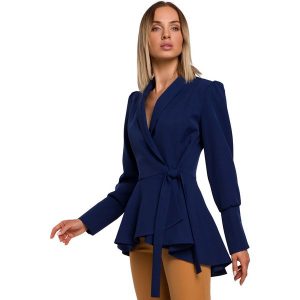 Efektowny Żakiet Typu Frak - Granatowy. Niebieskie marynarki i żakiety MOE, l, bez wzorów, z elastanu. Za 333,90 zł.
