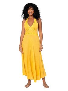 Aller Simplement Sukienka w kolorze żółtym rozmiar: 34-40. Żółte sukienki Aller Simplement, bez wzorów, z bawełny, bez kołnierzyka, bez ramiączek, maxi. Za 100,99 zł.