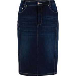Spódnica high-waist ze stretchem i wygodnym paskiem. Niebieskie spódnice bonprix, bez wzorów. Za 127,99 zł.