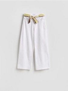Jeansy wide leg z chustą - biały. Białe apaszki i chusty Reserved, bez wzorów, z bawełny. Za 159,99 zł.