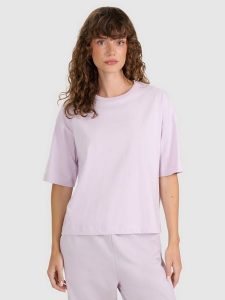 4F T-shirt oversize gładki damski - fioletowy S. Fioletowe t-shirty 4f, s, bez wzorów, z bawełny, bez kołnierzyka, bez ramiączek. Za 59,99 zł.