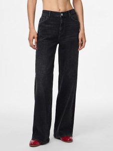 Pieces Dżinsy - Wide leg - w kolorze czarnym rozmiar: W26/L30. Czarne jeansy Pieces, z aplikacjami, ze skóry. Za 109,95 zł.